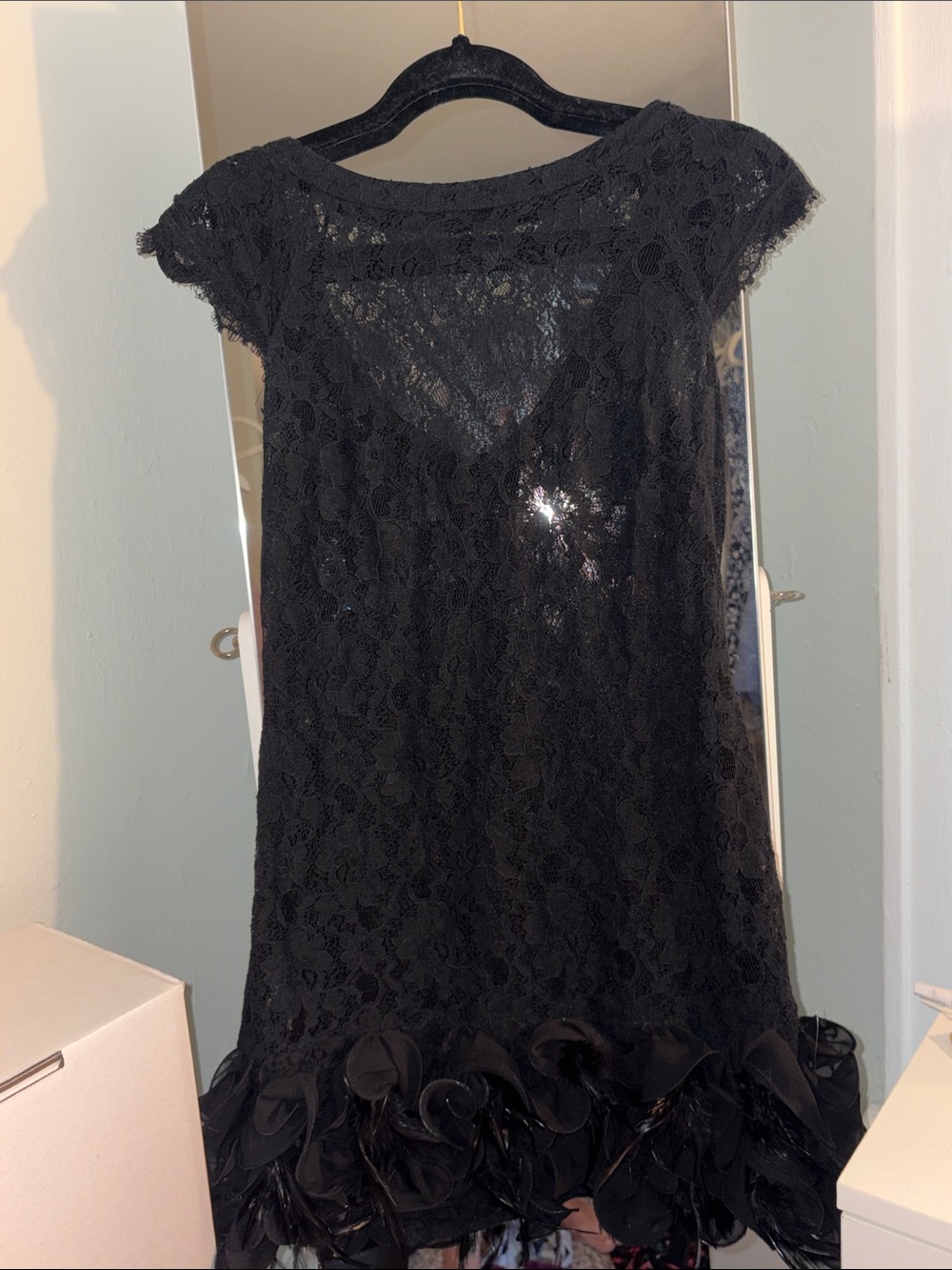 Black Lace Cocktail Dress with Rosette Hem